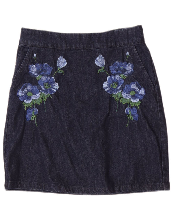 Warehouse Damen-Jeansrock, UK-Größe 10, Größe S, W28, blau, geblümt, Baumwolle