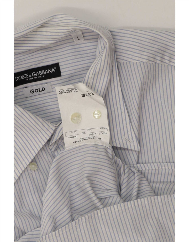 Dolce & Gabbana Herrenhemd, groß, blaue Nadelstreifen-Baumwolle