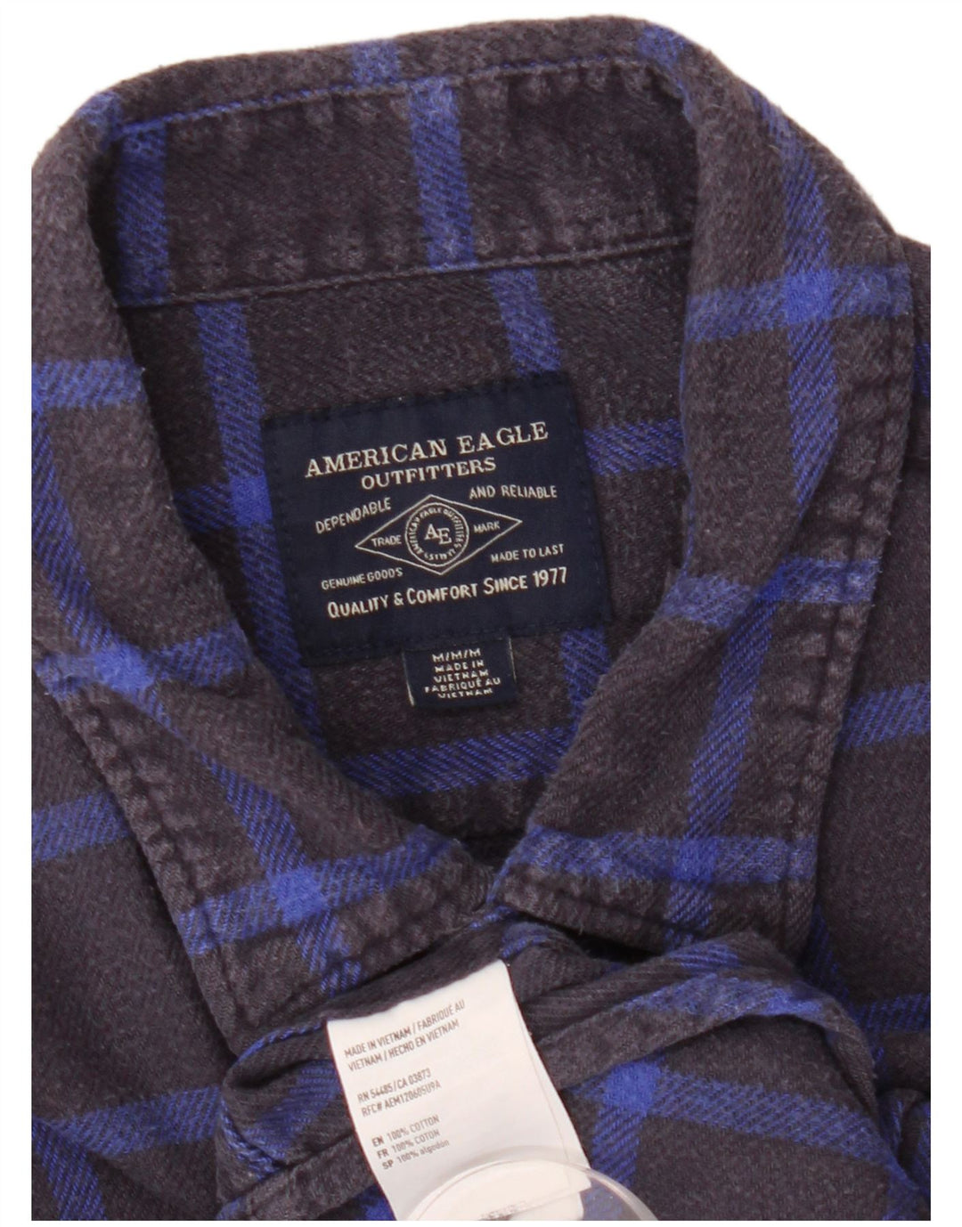 American Eagle Herren-Flanellhemd, mittelgroß, marineblau, kariert, Baumwolle