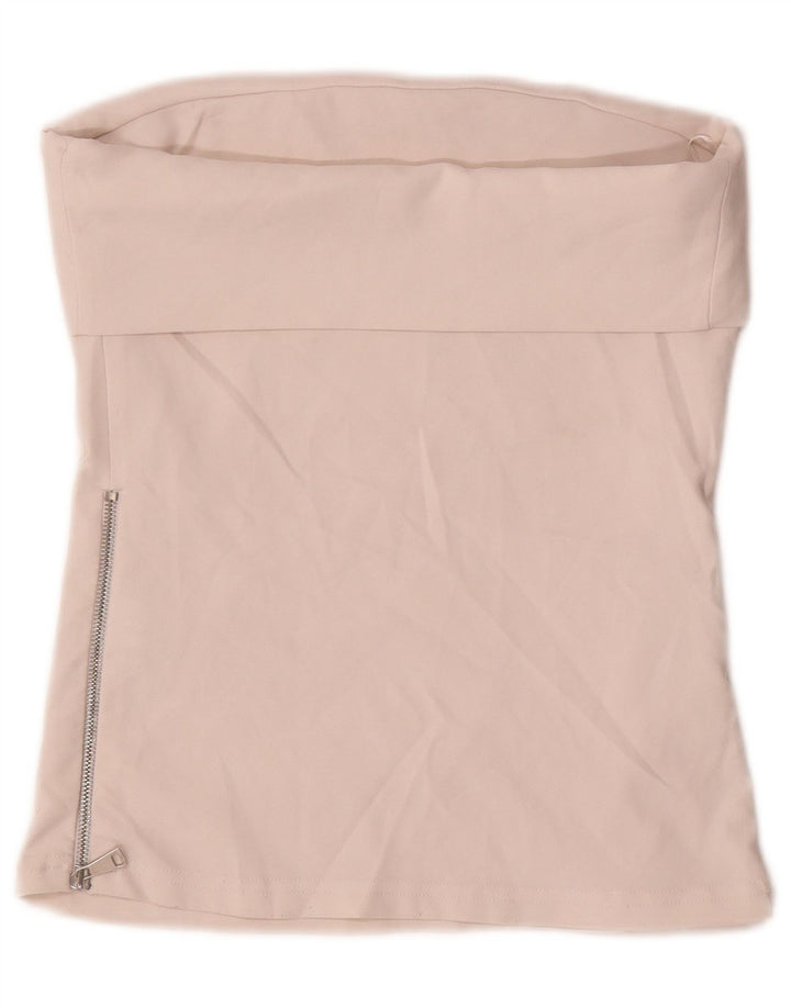 Zara Damen Crop Trägerloses Top UK 12 Medium Beige Polyester