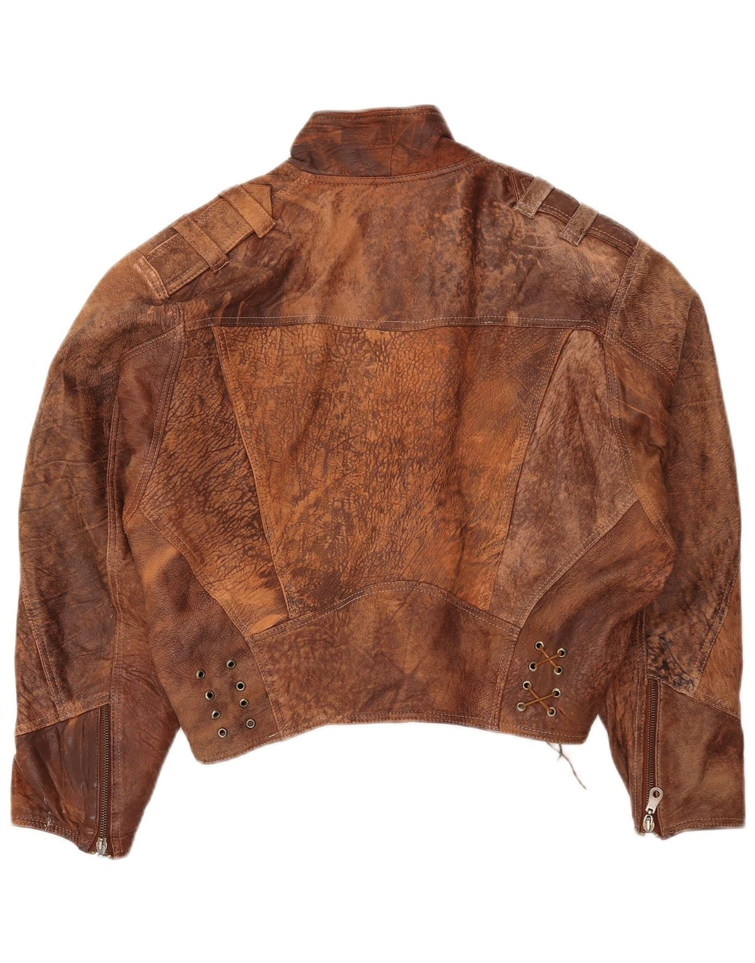 Vintage Damen Crop Lederjacke UK 16 Large Braun