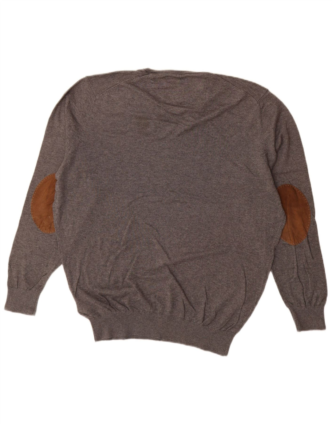 MASSIMO DUTTI Herren-Pullover mit V-Ausschnitt, XL, graue Baumwolle