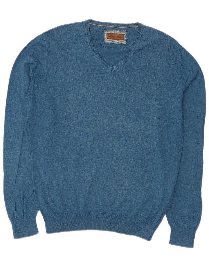 Massimo Dutti Herren-Pullover mit V-Ausschnitt, Größe L, Blau