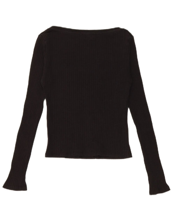 Zara Damen Crop Top Langarm UK 8 Small Schwarze Baumwolle