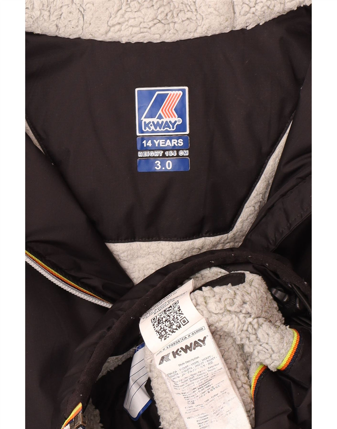 K-Way Jungen-Windbreakerjacke mit Kapuze, 13–14 Jahre, schwarzes Polyamid
