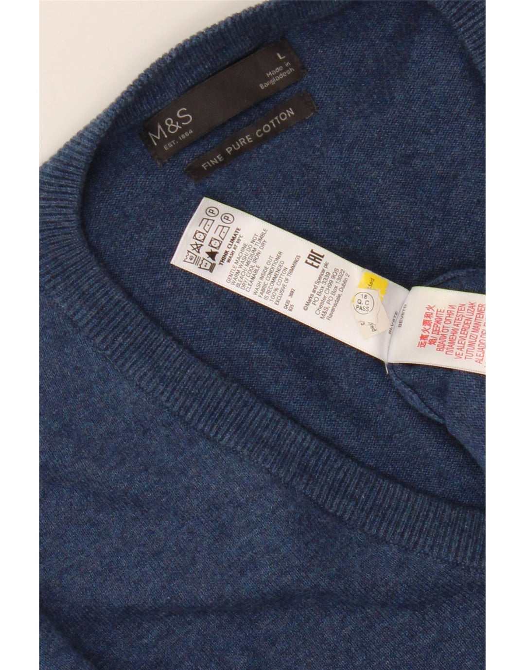 MARKS & SPENCER Herren-Pullover mit V-Ausschnitt, groß, marineblaue Baumwolle