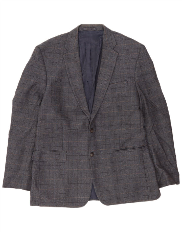 Marks & Spencer Herren-Blazer mit 2 Knöpfen, UK 42, XL, blau karierte Wolle