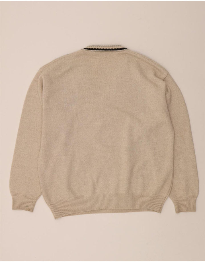 RANGER Mens V-Neck Jumper Sweater IT 50 Medium Beige Argyle/Diamond Vintage Ranger and Second-Hand Ranger from Messina Hembry 