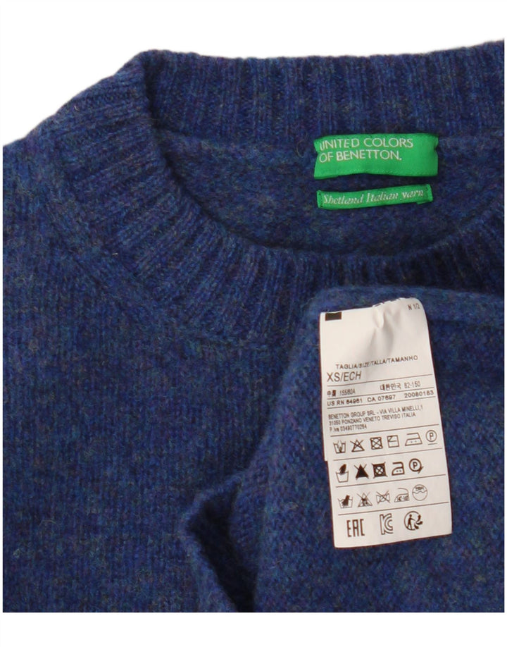 BENETTON Damen Crop Pullover mit Rundhalsausschnitt UK 6 XS Blaue Wolle