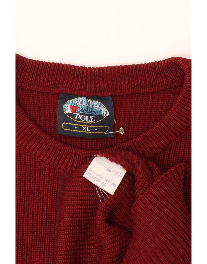 North Pole Herren-Pullover mit Rundhalsausschnitt, XL, bordeauxrote Wolle