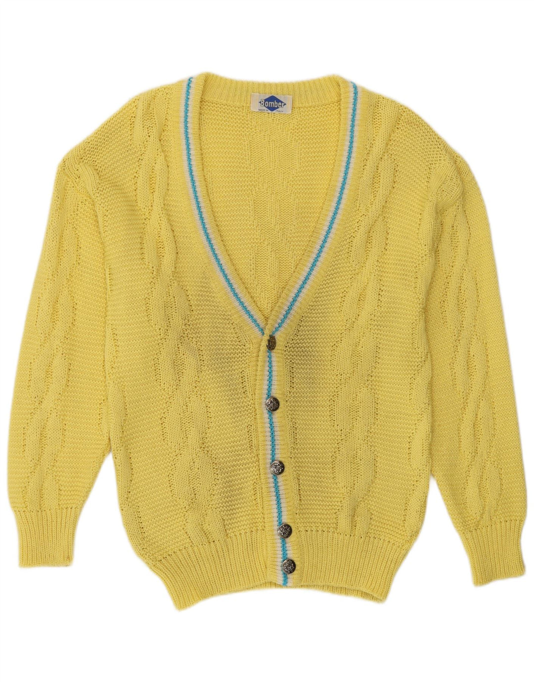 Vintage Herren Cardigan Pullover Mittelgelb