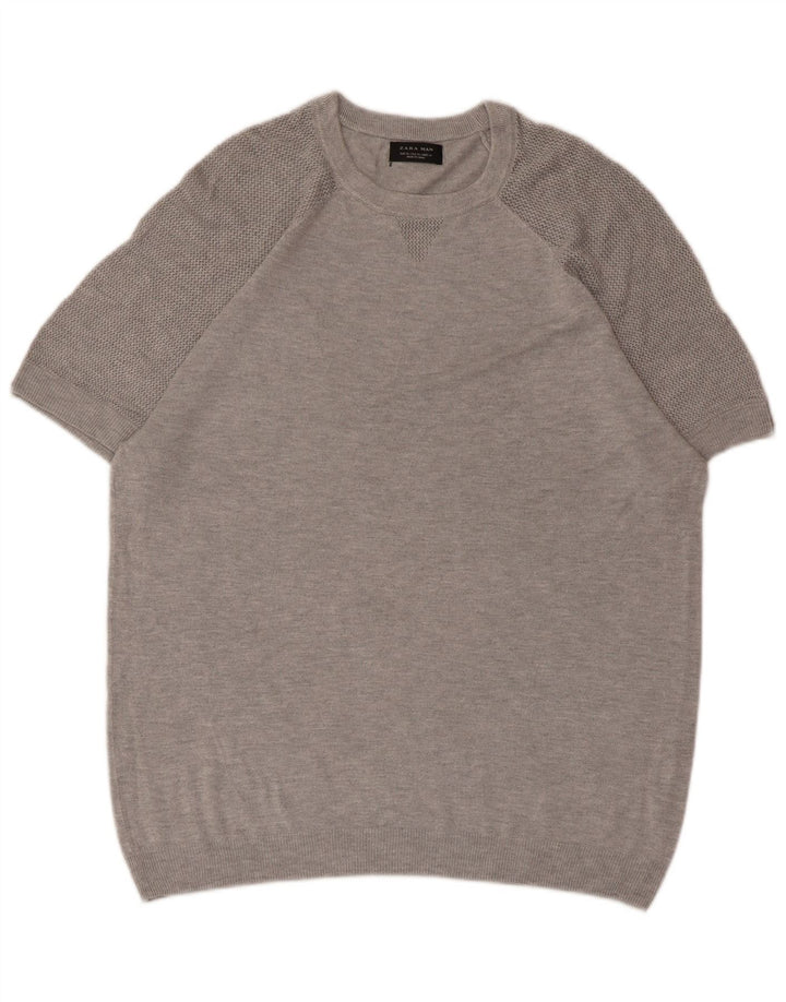 ZARA Herren Kurzarmpullover mit Rundhalsausschnitt XL Grau