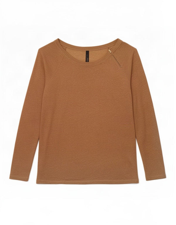 Zara Damen Top Langarm UK 12 Medium Beige Leinen