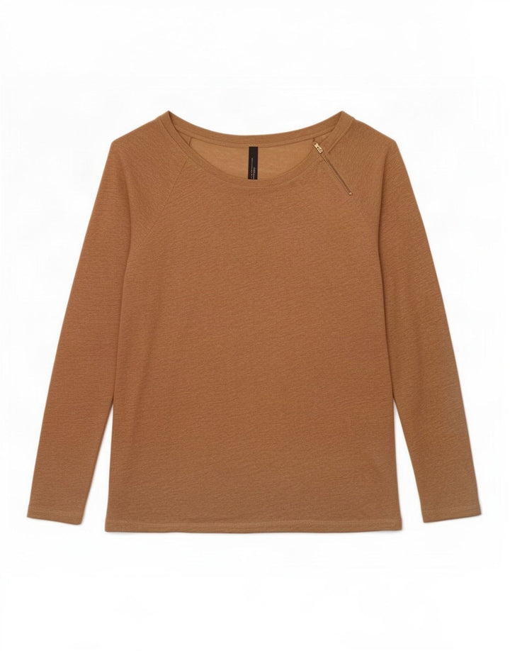 Zara Damen Top Langarm UK 12 Medium Beige Leinen