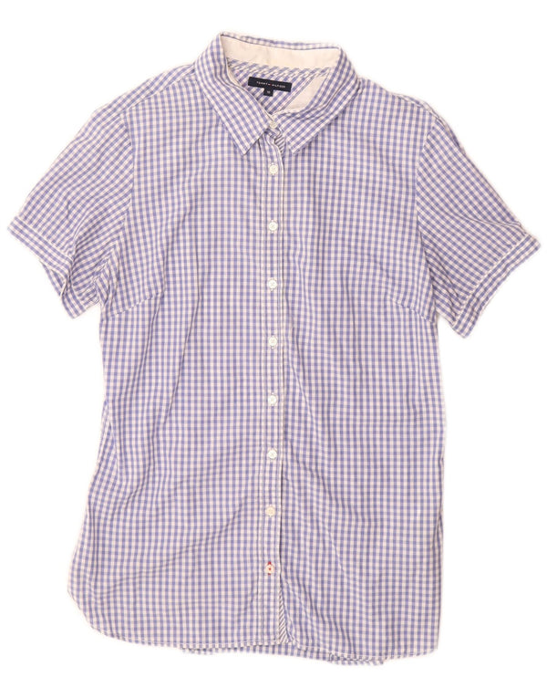 Tommy Hilfiger Damen Kurzarmhemd US 10 Large Blue Gingham Cotton