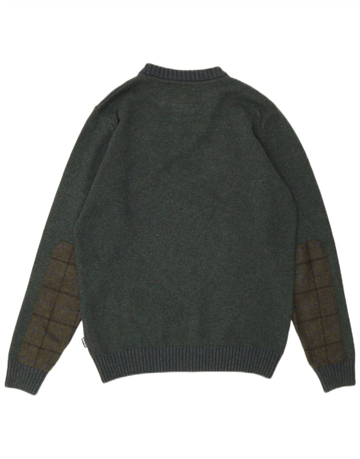 Barbour Herren-Pullover mit Rundhalsausschnitt, groß, grüne Colourblock-Wolle