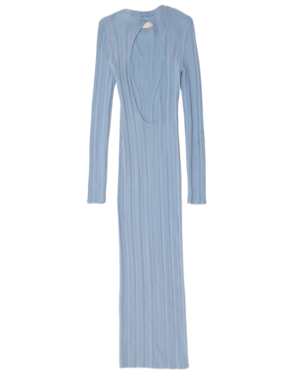Zara Damen Maxi-Langarm-Pulloverkleid UK 12 Mittelblaues Nylon