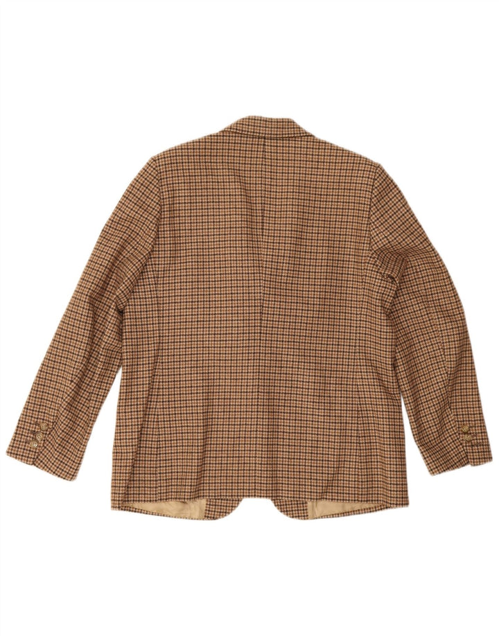 Vintage Damen 3-Knopf-Blazerjacke UK 12 Mittelbrauner Hahnentrittmuster
