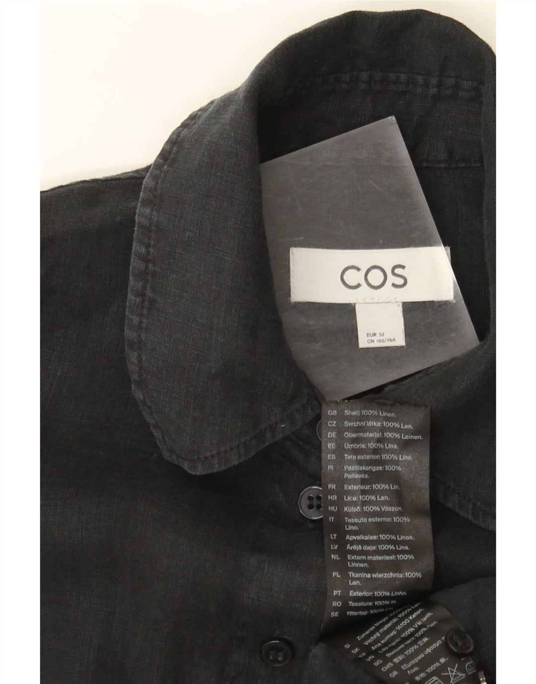 Cos Damen-Oversize-Hemd, EU 32, 2XS, schwarzes Leinen