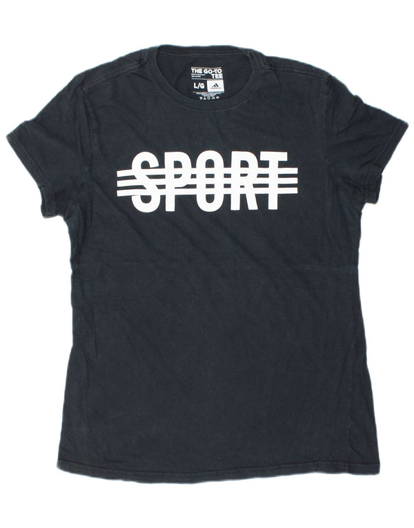 Adidas Damen Grafik T-Shirt Top UK 14 Large Marineblau Baumwolle