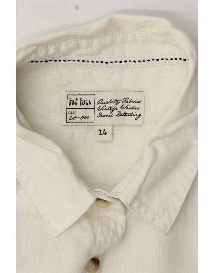 FAT FACE Damen-Hemd UK 14 Medium aus weißem Leinen