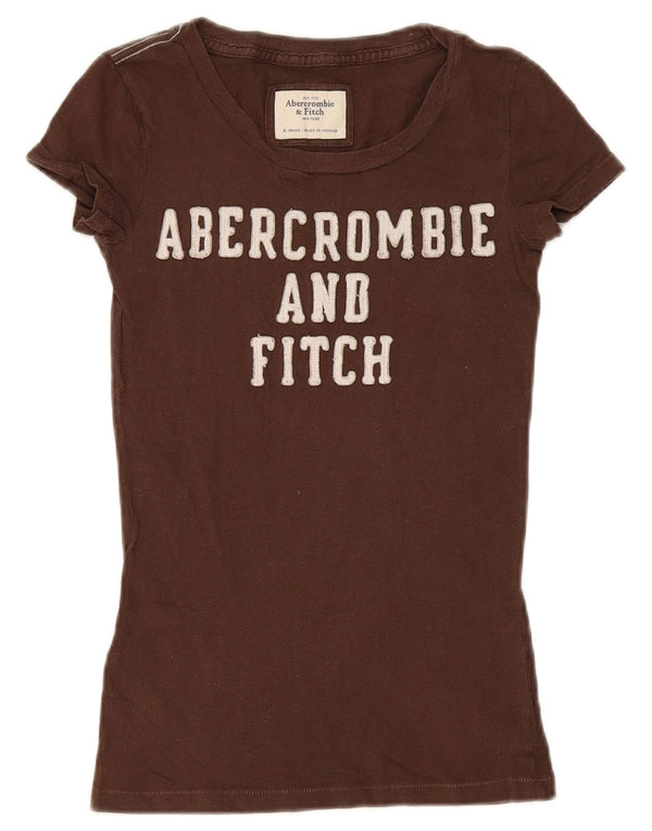 Abercrombie & Fitch Womens Graphic T-Shirt Top UK 4 XS Braune Baumwolle