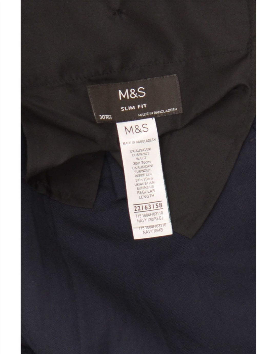Marks & Spencer Herren Slim Fit Freizeithose W30 L31 Marineblau Polyester