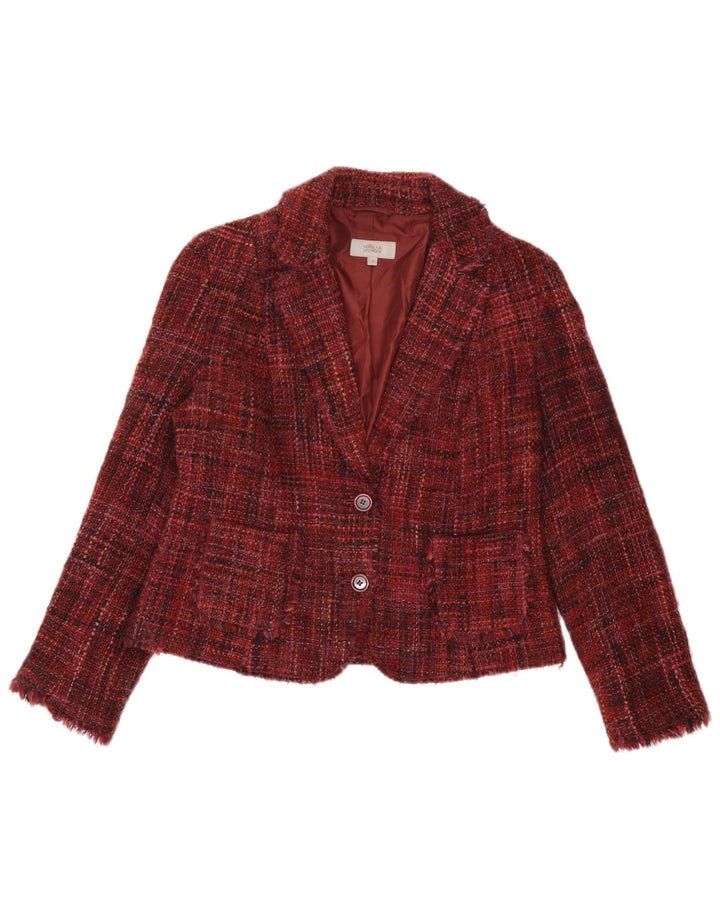 Marks & Spencer Damen 2-Knopf-Blazerjacke, UK 14, mittleres Burgunderrot gefleckt
