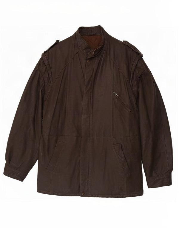 Vintage Herren Militärlederjacke IT 54 2XL Braun