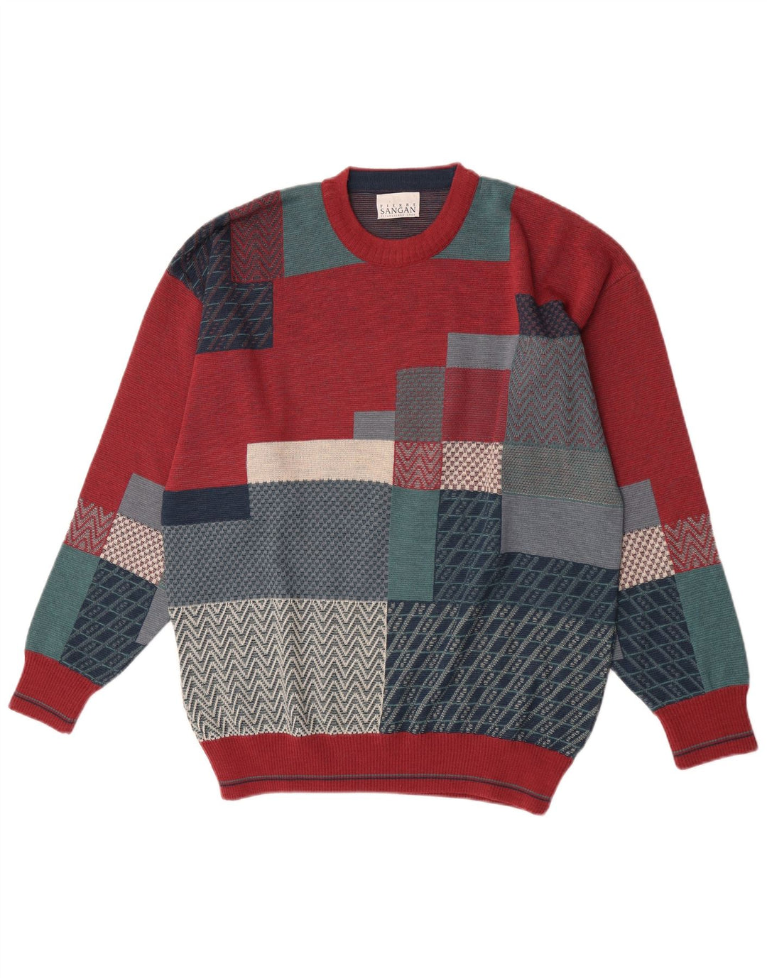 Pierre Sangan Herren-Pullover mit Rundhalsausschnitt, XL, mehrfarbig, Farbblock