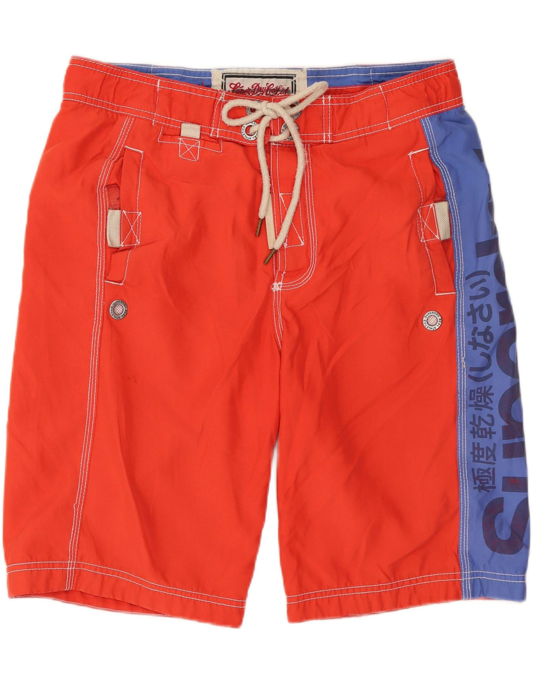 SUPERDRY Herren-Badeshorts mit Grafik, Größe S, Rot, Farbblock-Polyester