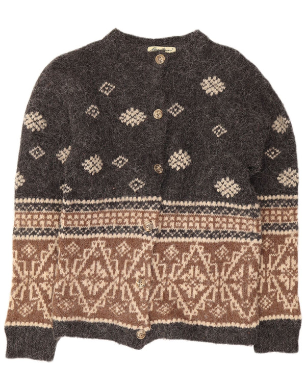 Eddie Bauer Damen Strickjacke UK 14 Mittelgraue Fair-Isle-Wolle