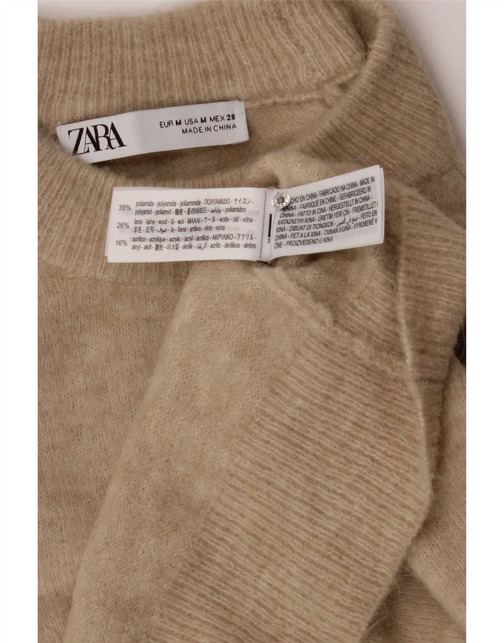 Zara Damen-Pullover mit Rundhalsausschnitt, UK 14, mittelbeigefarbenes Polyamid