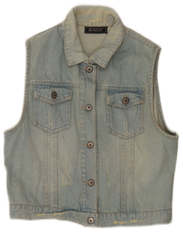 Vintage Damen Crop Denim Gilet UK 18 XL Blaue Baumwolle