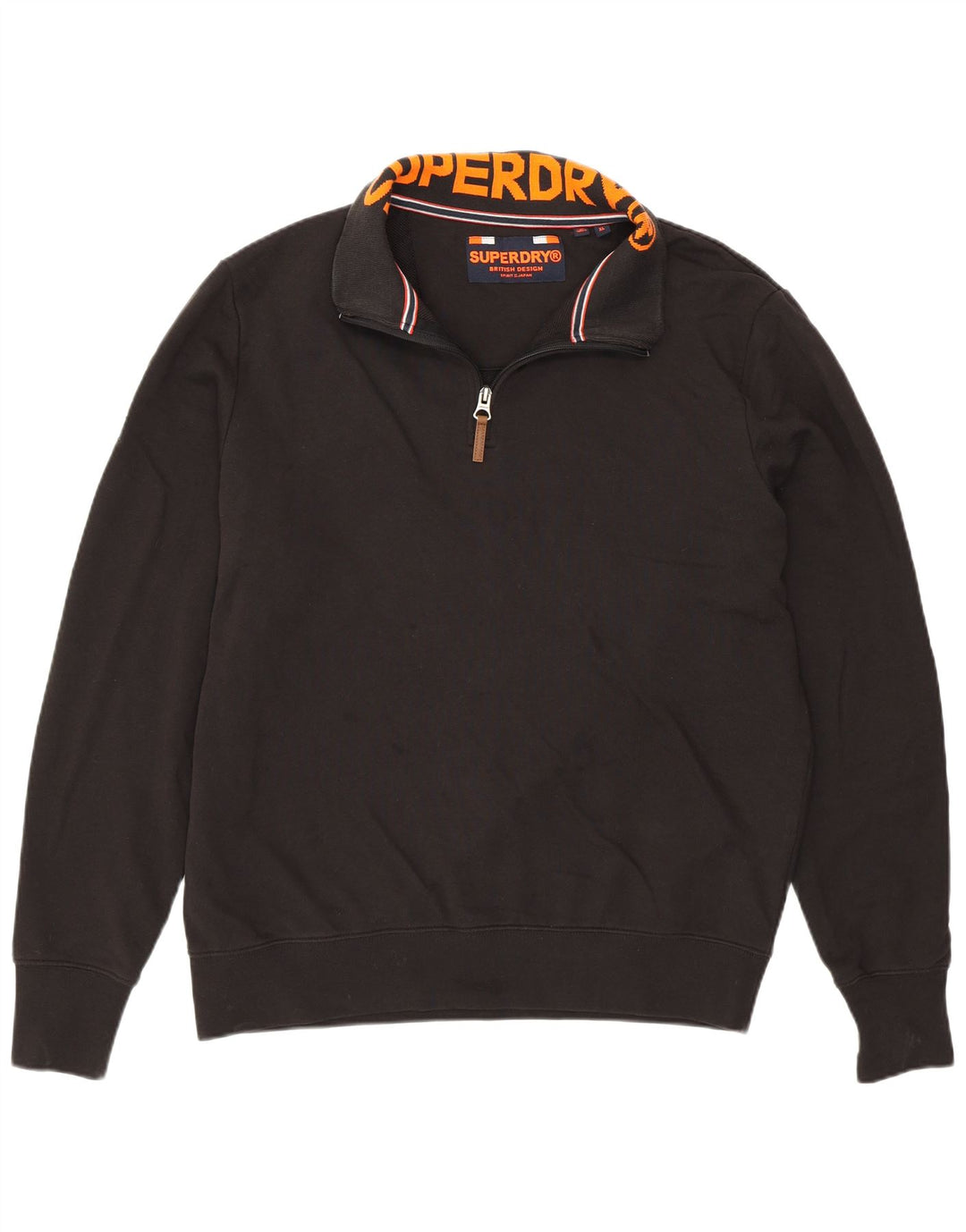 Superdry Herren-Pullover mit Reißverschluss am Hals, XL, schwarze Baumwolle