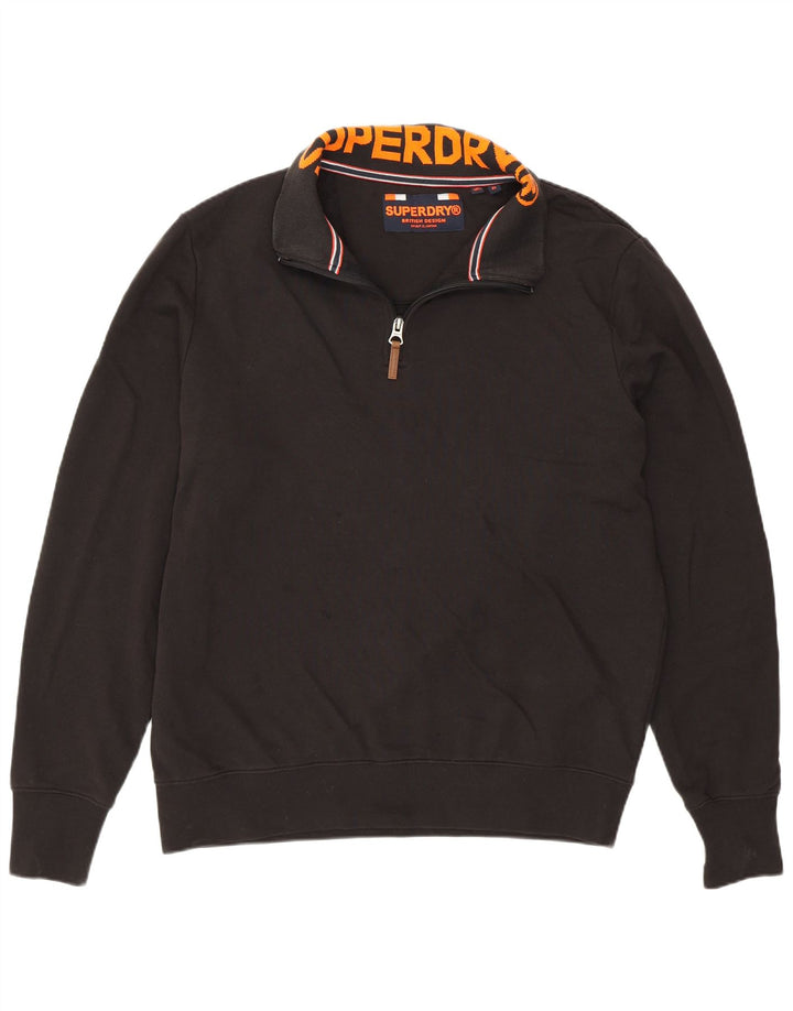 Superdry Herren-Pullover mit Reißverschluss am Hals, XL, schwarze Baumwolle
