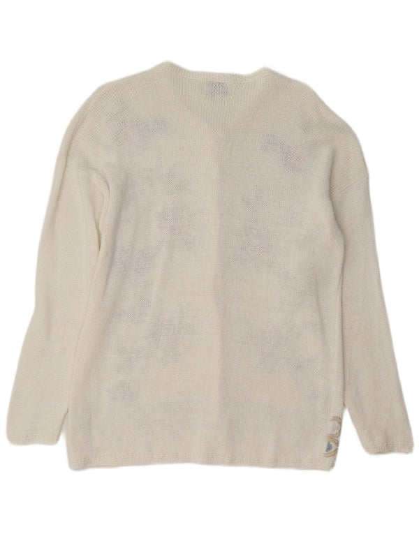 Bottega Verde Damen-Cardigan-Pullover UK 16 Large White Floral Ramie