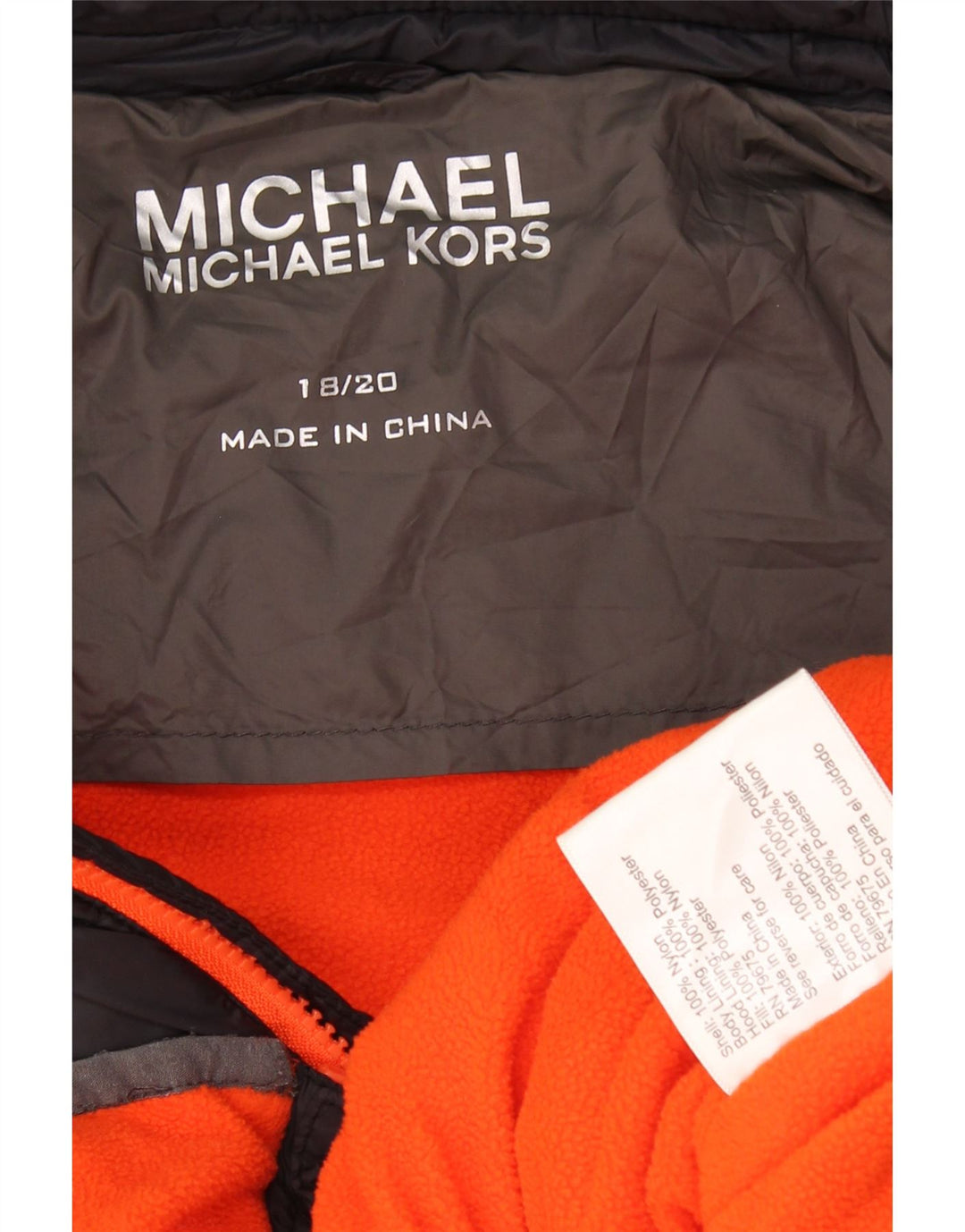 MICHAEL KORS Wattierte Jungenjacke mit Kapuze, 15–16 Jahre, graues Colourblock-Nylon