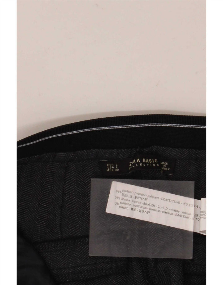 Zara Slim Chino-Hose für Damen, groß, W30, L28, schwarzes Fischgrätenmuster aus Polyester