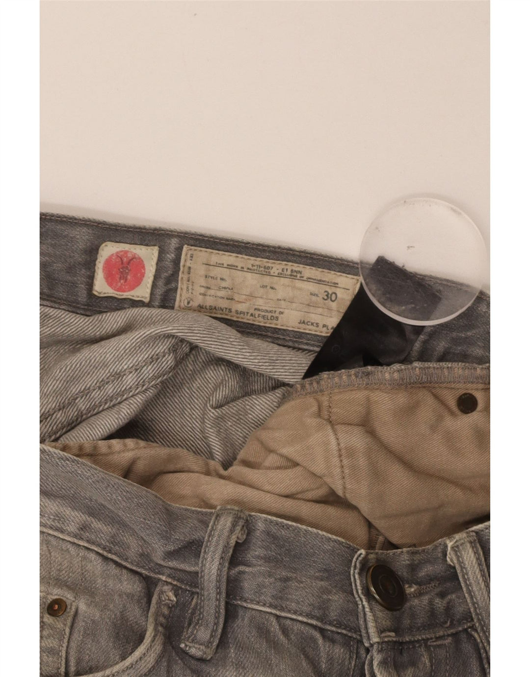 ALL SAINTS Mens Straight Jeans W30 L31 Grey Cotton