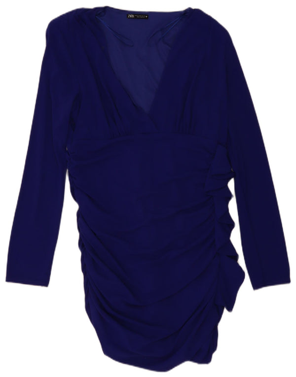 Zara Damen Langarm-Bodycon-Kleid UK 18 XL Marineblau Polyester