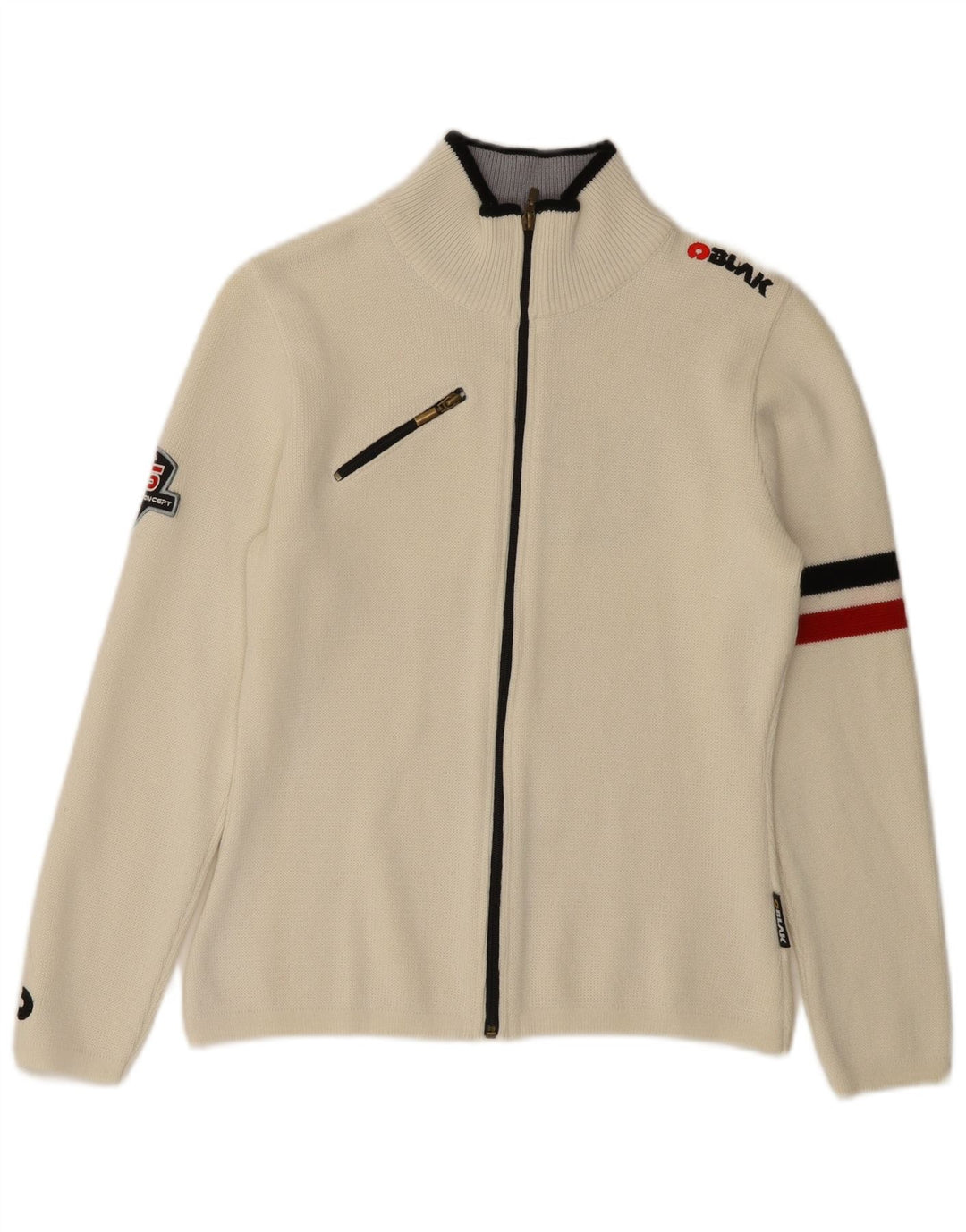 Vintage Damen Grafischer Cardigan Pullover UK 10 Small Off White