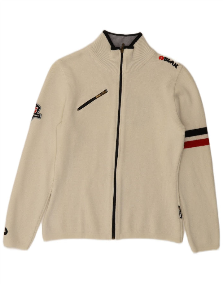 Vintage Damen Grafischer Cardigan Pullover UK 10 Small Off White