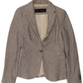 Zara Damen 1-Knopf-Blazerjacke UK 12 Mittelblaue Nadelstreifen-Baumwolle