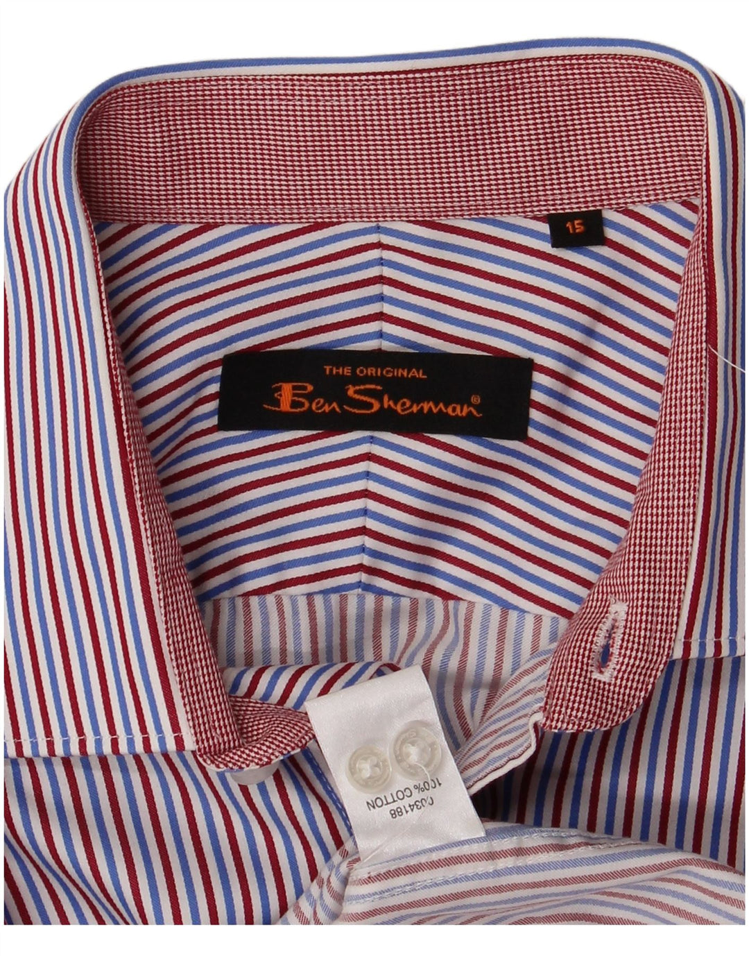 BEN SHERMAN Herrenhemd Größe 15 mittelblau gestreifte Baumwolle