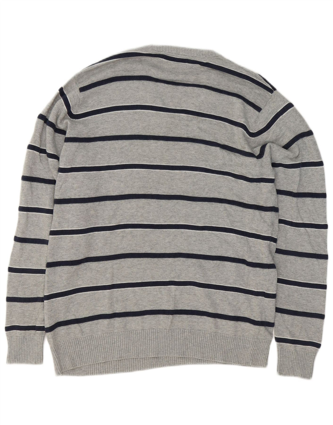 Marks & Spencer Herren Blue Harbor V-Ausschnitt Pullover Pullover Mittelgrau gestreift