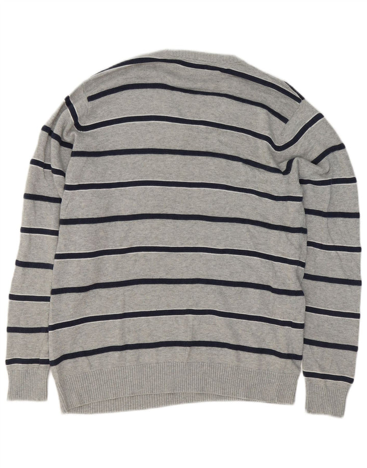 Marks & Spencer Herren Blue Harbor V-Ausschnitt Pullover Pullover Mittelgrau gestreift