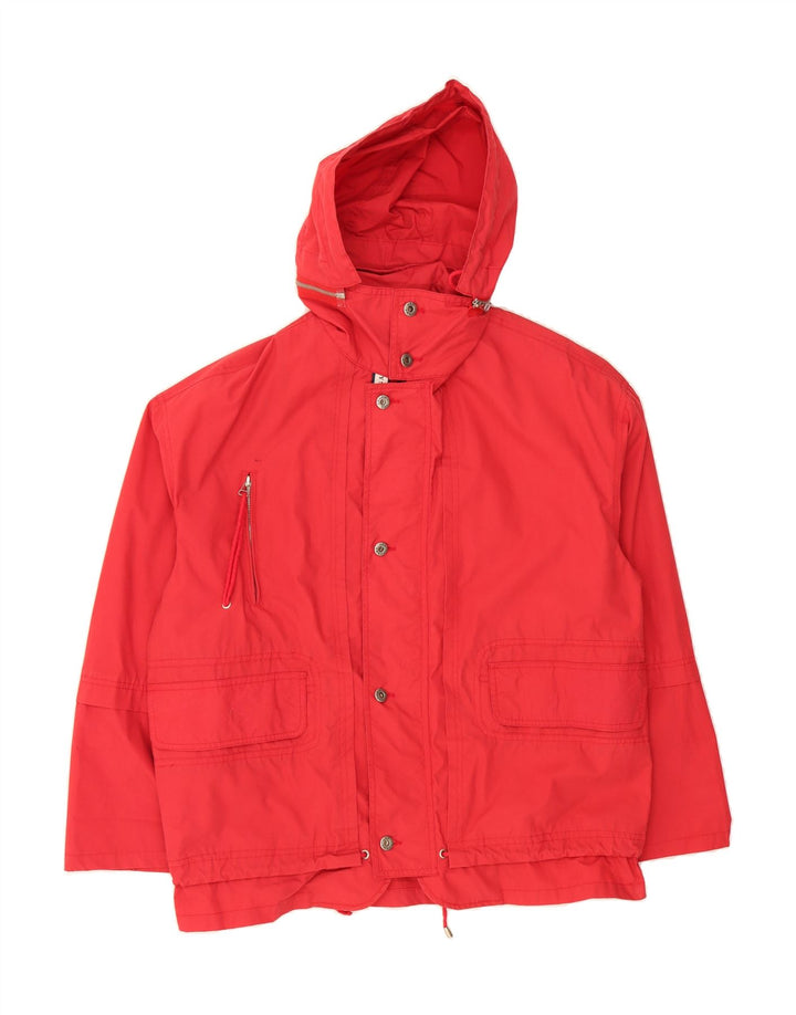 VINTAGE Mens Loose Fit Hooded Utility Jacket UK 38 Medium Red Polyester Vintage Vintage and Second-Hand Vintage from Messina Hembry 