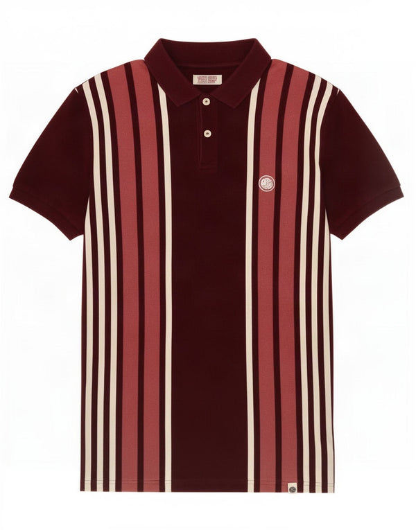 Pretty Green Mens Polo Shirt Large Burgundy Striped Cotton