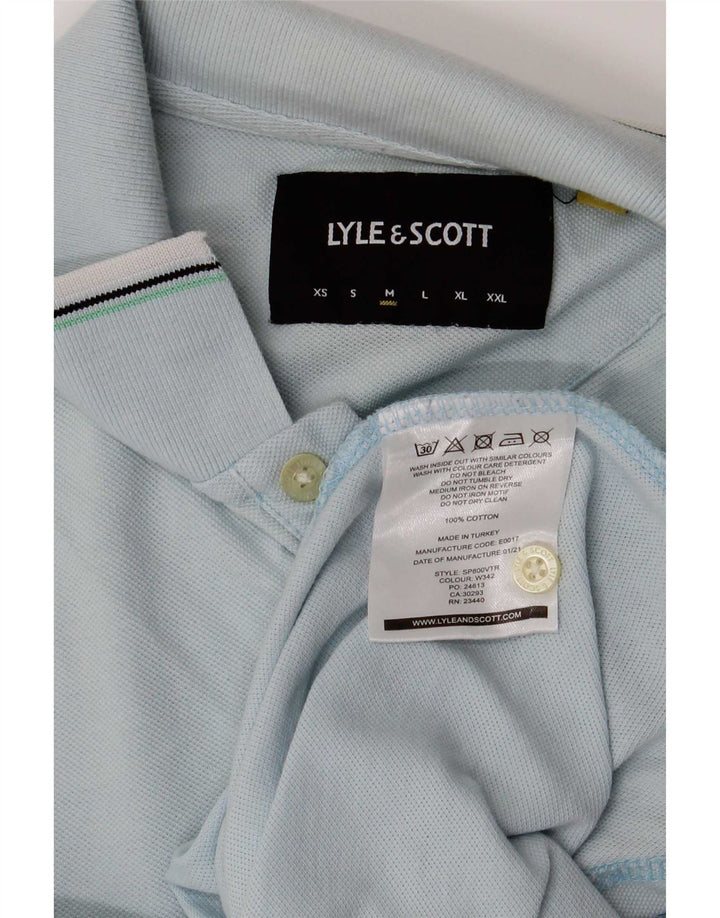 Lyle & Scott Herren-Poloshirt aus mittelblauer, gestreifter Baumwolle